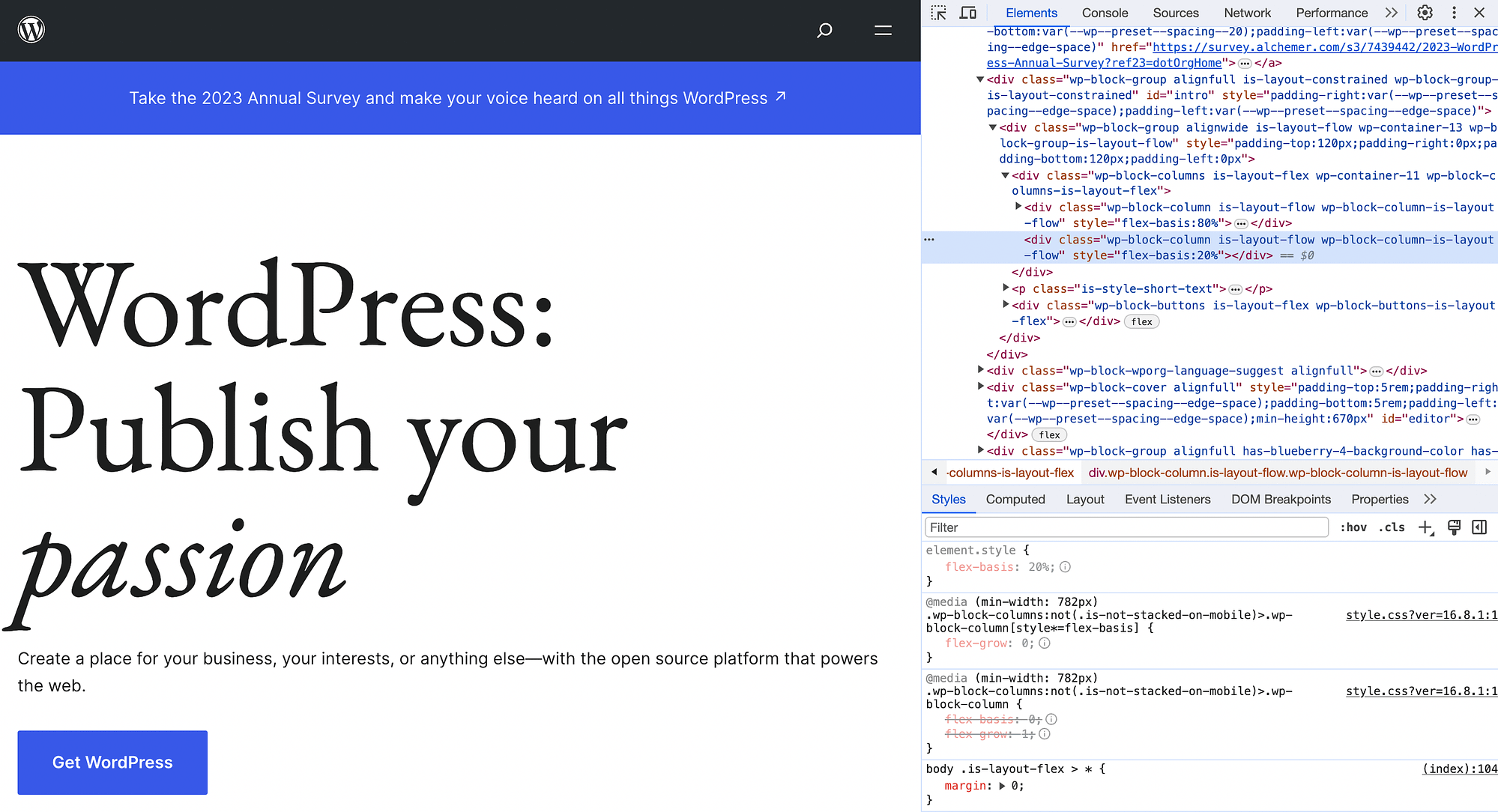 Viewing a website's code using the Inspect tool.