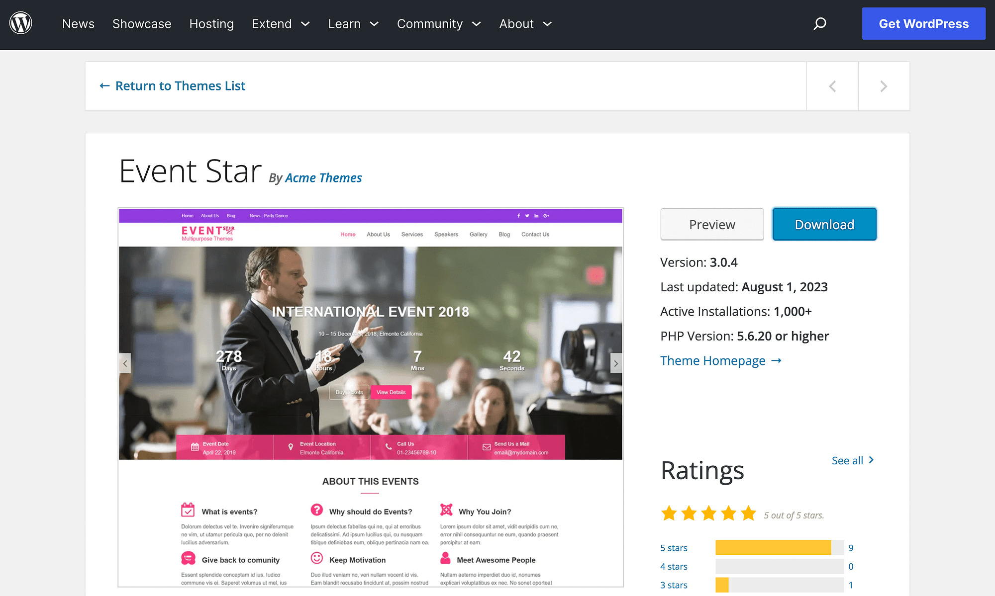 An example of a WordPress theme.